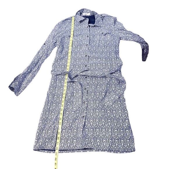Tory Burch Blue Tile Printed White Button Up Belted Long Sleeve Work Dress Siz 8 - Picture 12 of 13